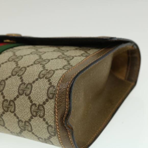 GUCCI Web Sherry Line GG Canvas Clutch Bag Beige Red Green Auth yk4369 - Picture 7 of 10